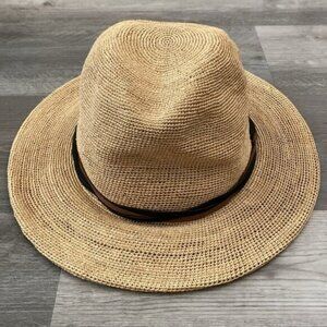 Goorin Bros Haze Hat 100% Raffia Fedora 3" Brim Sun Woven Natural Beige Sz Large
